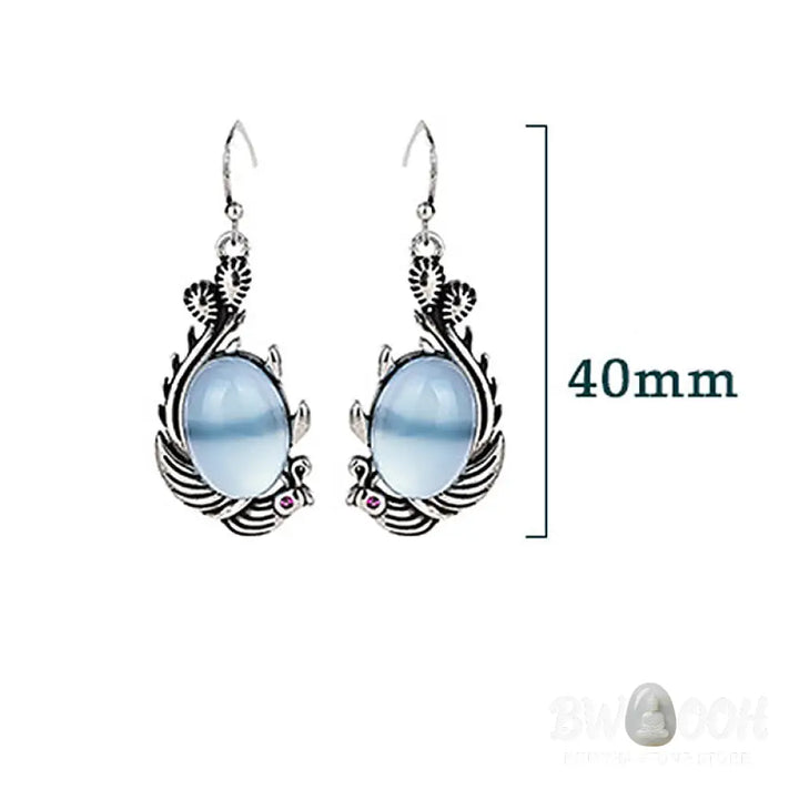 Buddha Stones 925 Sterling Silver Posts Blue Chalcedony Koi Fish Balance Vitality Earrings - Blue Chalcedony(925