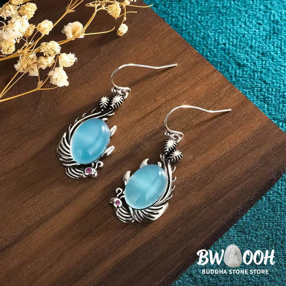 Buddha Stones 925 Sterling Silver Posts Blue Chalcedony Koi Fish Balance Vitality Earrings - Blue Chalcedony(925