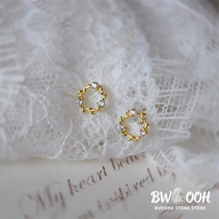 Buddha Stones 925 Sterling Silver Posts Copper Metal Tiny Wreath Stud Blessing Flower Earrings - Earrings