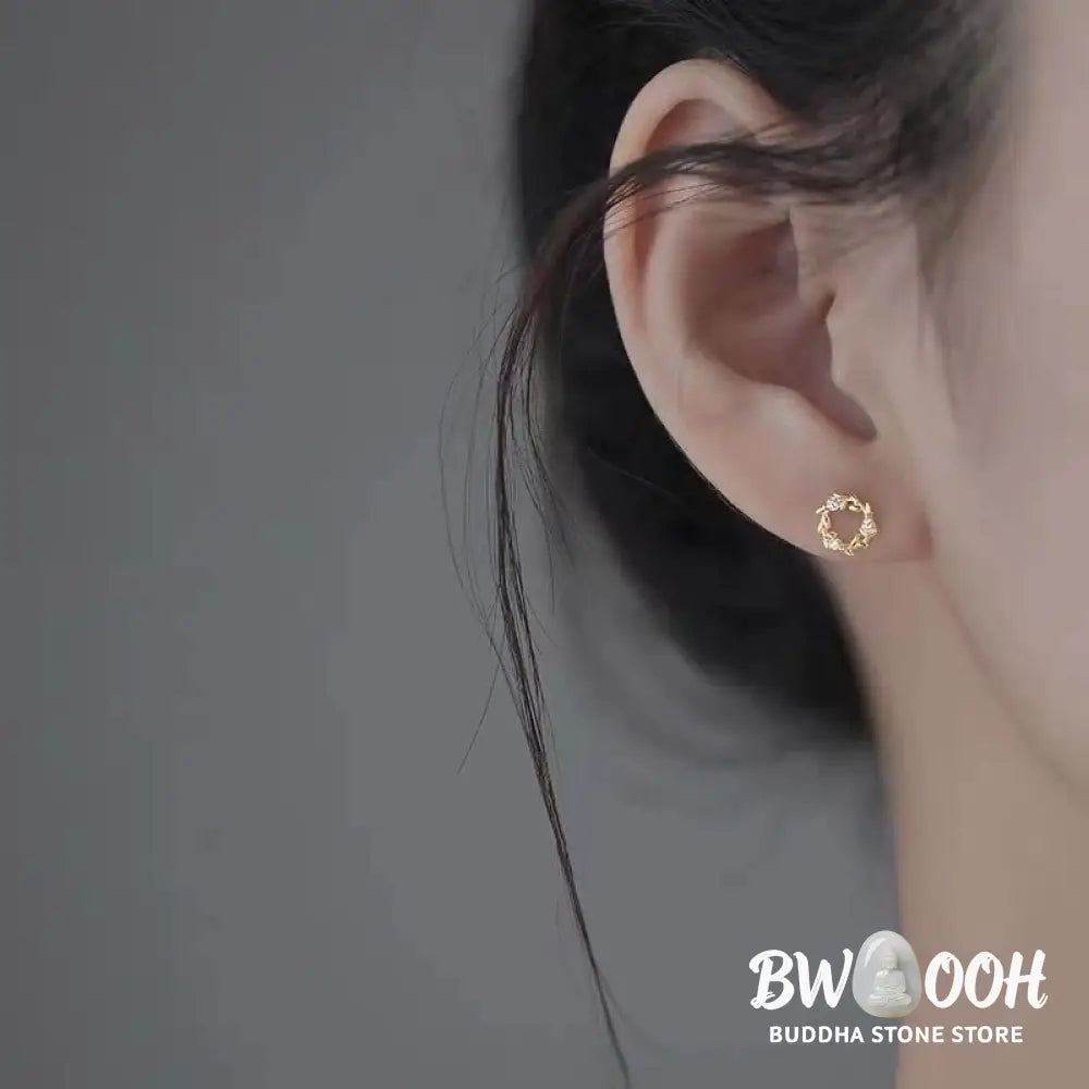 Buddha Stones 925 Sterling Silver Posts Copper Metal Tiny Wreath Stud Blessing Flower Earrings - Earrings
