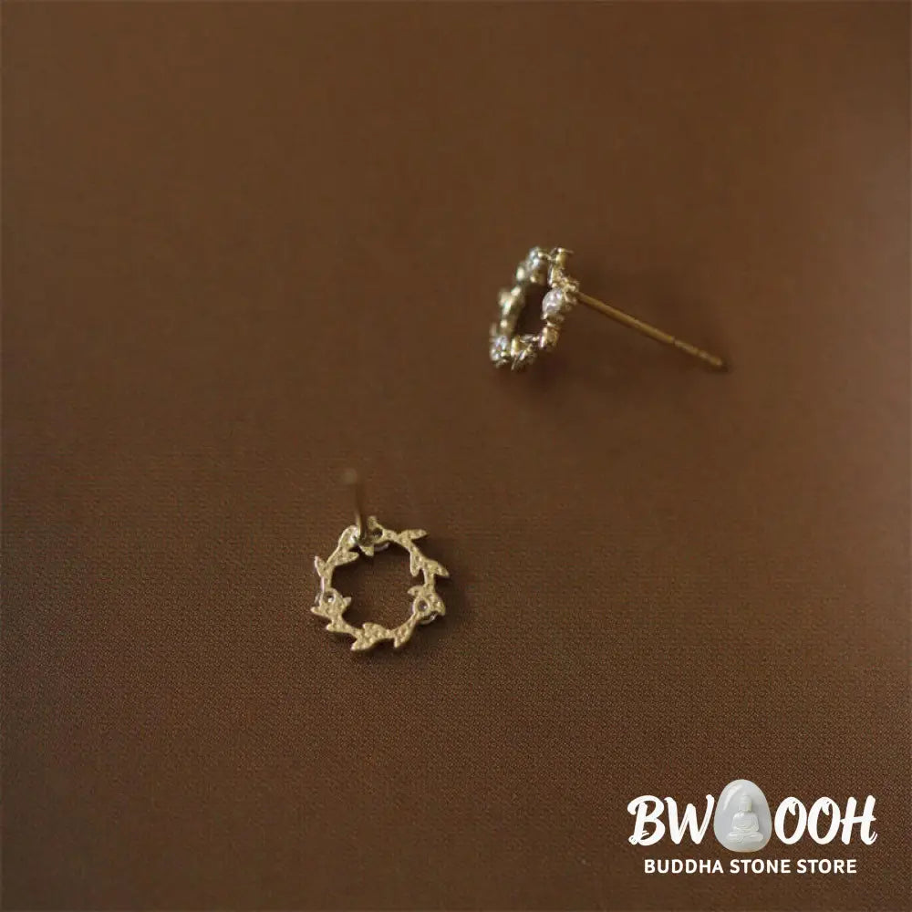 Buddha Stones 925 Sterling Silver Posts Copper Metal Tiny Wreath Stud Blessing Flower Earrings - Earrings