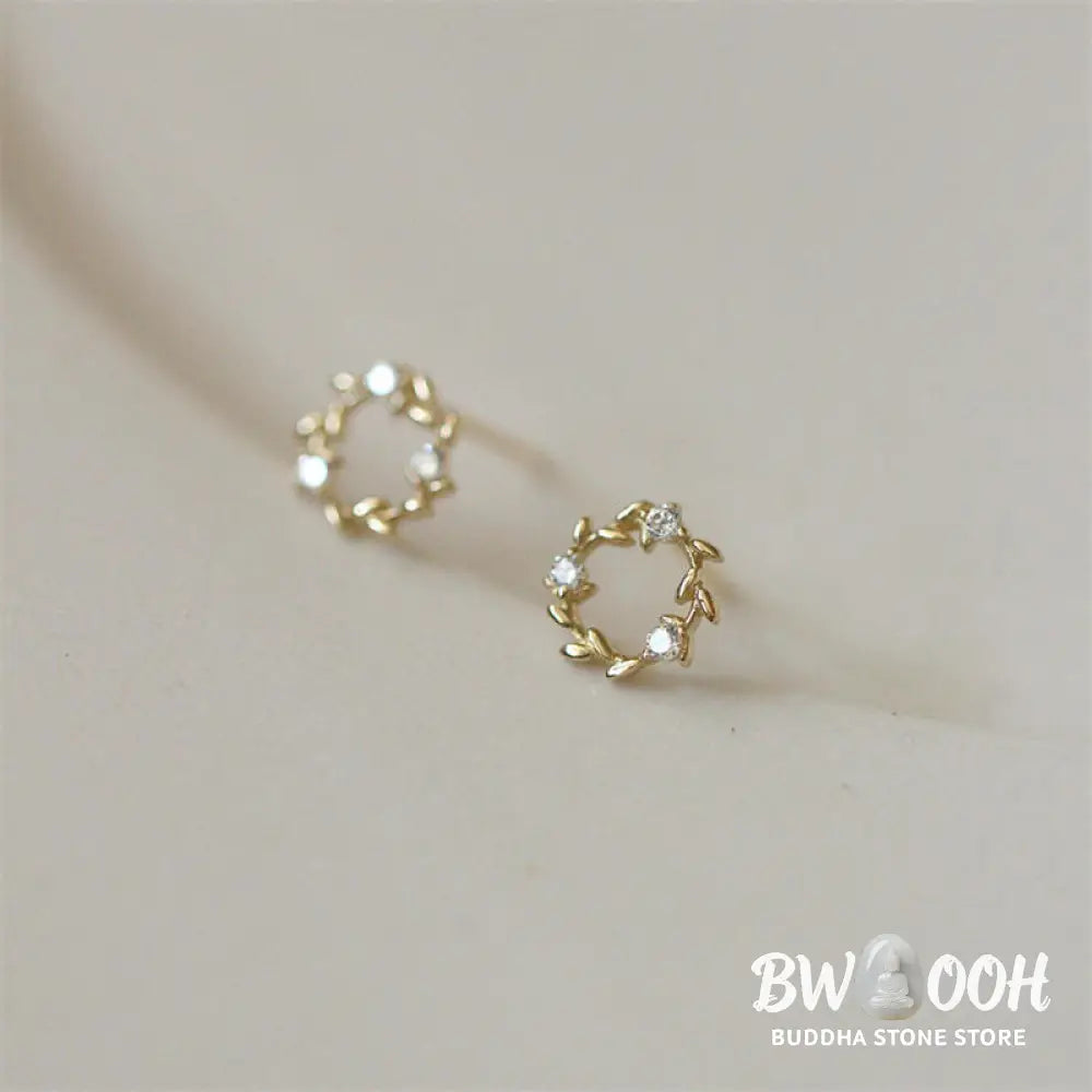 Buddha Stones 925 Sterling Silver Posts Copper Metal Tiny Wreath Stud Blessing Flower Earrings - Earrings