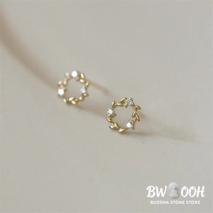 Buddha Stones 925 Sterling Silver Posts Copper Metal Tiny Wreath Stud Blessing Flower Earrings - Earrings