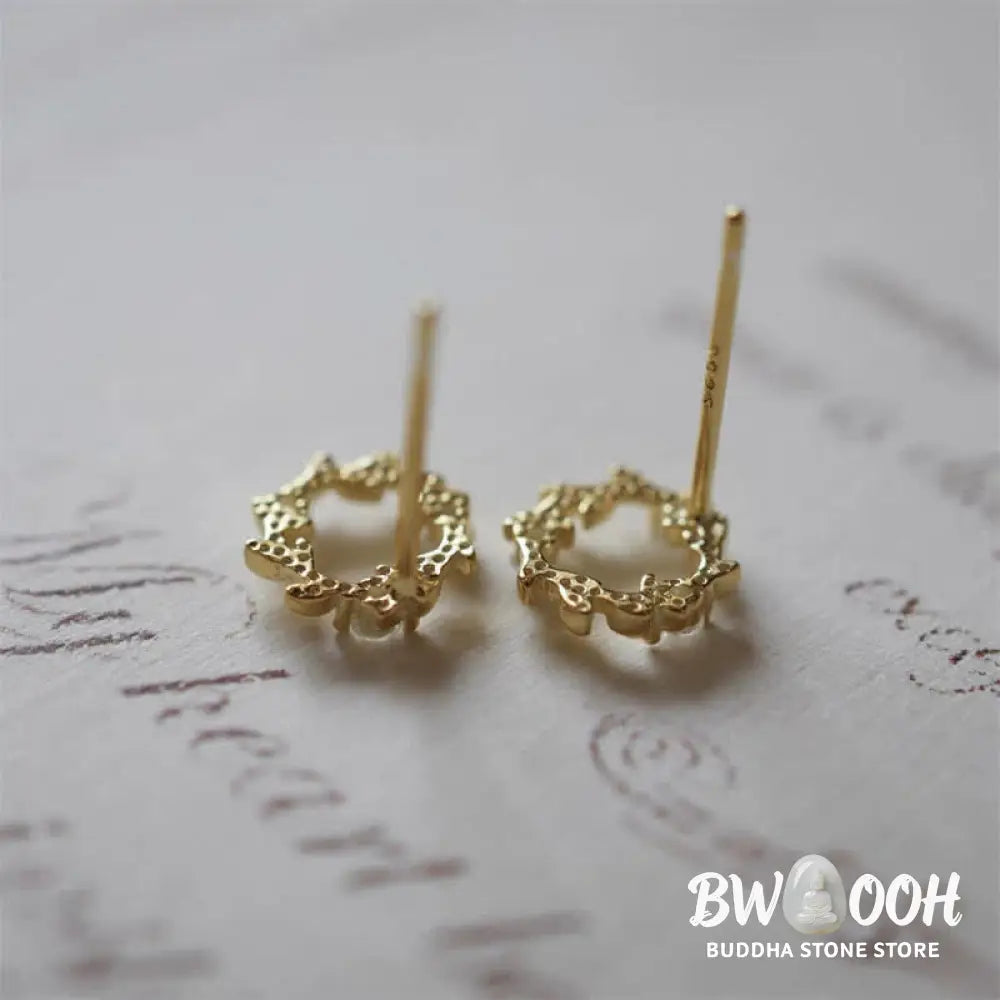 Buddha Stones 925 Sterling Silver Posts Copper Metal Tiny Wreath Stud Blessing Flower Earrings - Earrings