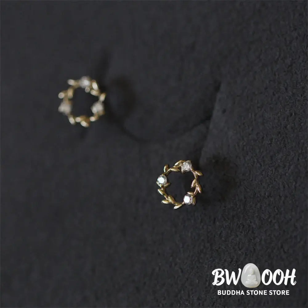 Buddha Stones 925 Sterling Silver Posts Copper Metal Tiny Wreath Stud Blessing Flower Earrings - Earrings