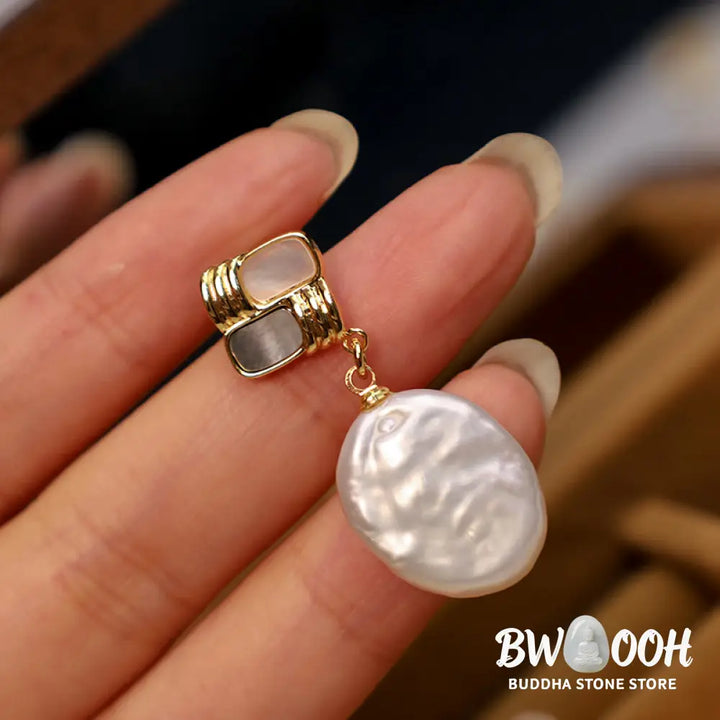 Buddha Stones 925 Sterling Silver Posts Copper Plated Gold Natural Baroque Pearl Healing Drop Earrings - Earrings
