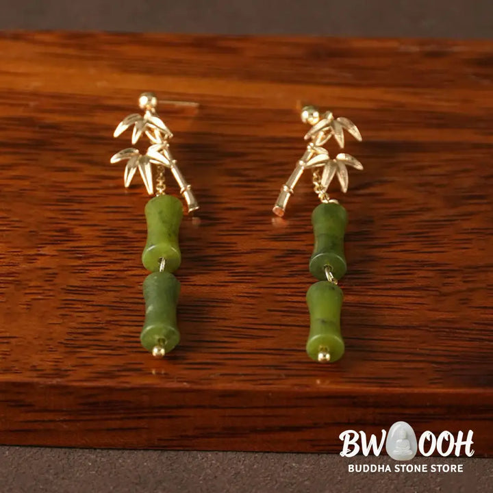Buddha Stones 925 Sterling Silver Posts Copper Plated Gold Natural Peridot Bamboo Leaf Drop Earrings - Peridot(925