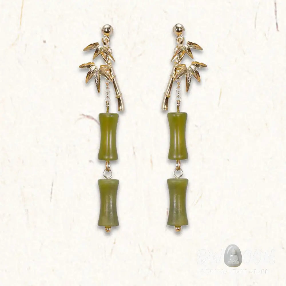 Buddha Stones 925 Sterling Silver Posts Copper Plated Gold Natural Peridot Bamboo Leaf Drop Earrings - Peridot(925
