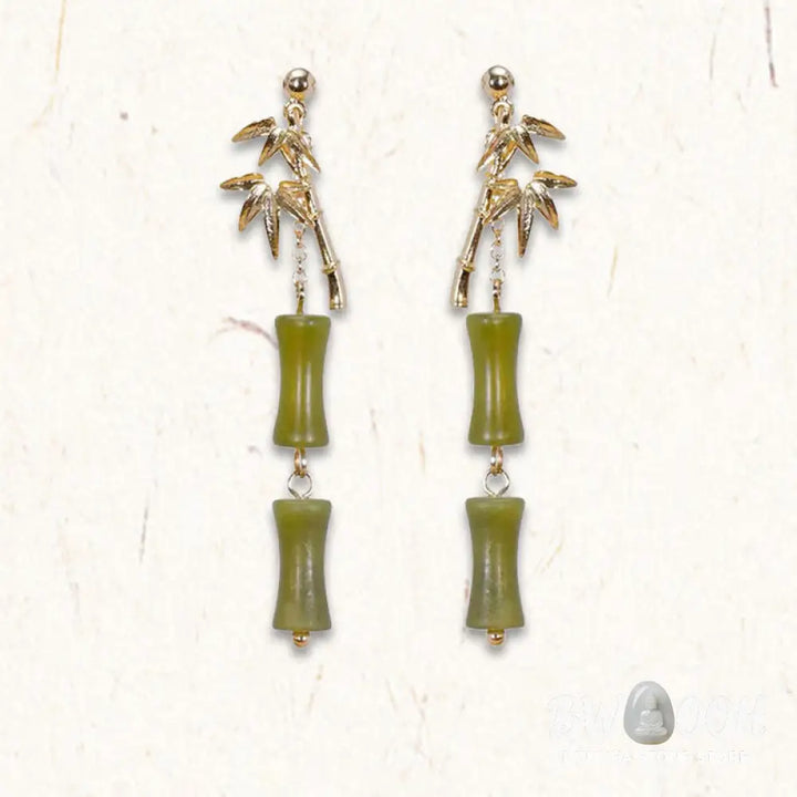 Buddha Stones 925 Sterling Silver Posts Copper Plated Gold Natural Peridot Bamboo Leaf Drop Earrings - Peridot(925