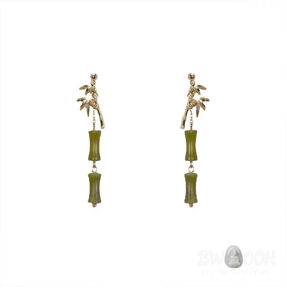 Buddha Stones 925 Sterling Silver Posts Copper Plated Gold Natural Peridot Bamboo Leaf Drop Earrings - Peridot(925