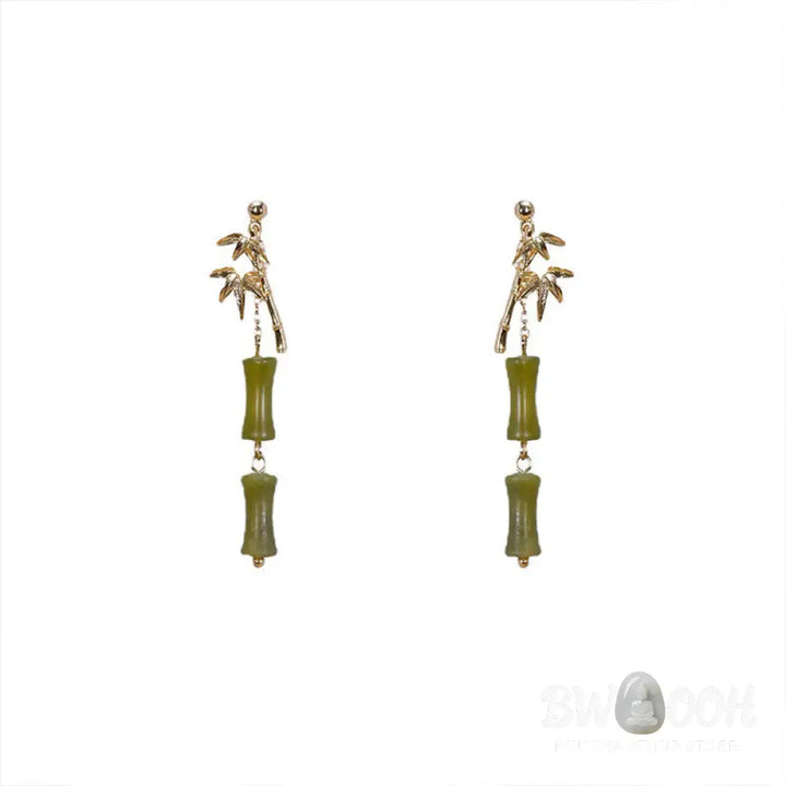 Buddha Stones 925 Sterling Silver Posts Copper Plated Gold Natural Peridot Bamboo Leaf Drop Earrings - Peridot(925
