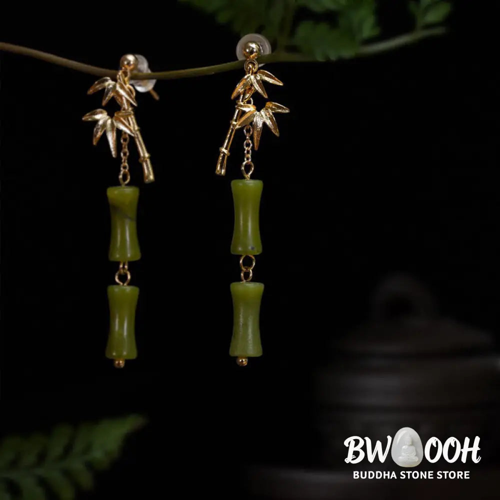 Buddha Stones 925 Sterling Silver Posts Copper Plated Gold Natural Peridot Bamboo Leaf Drop Earrings - Peridot(925