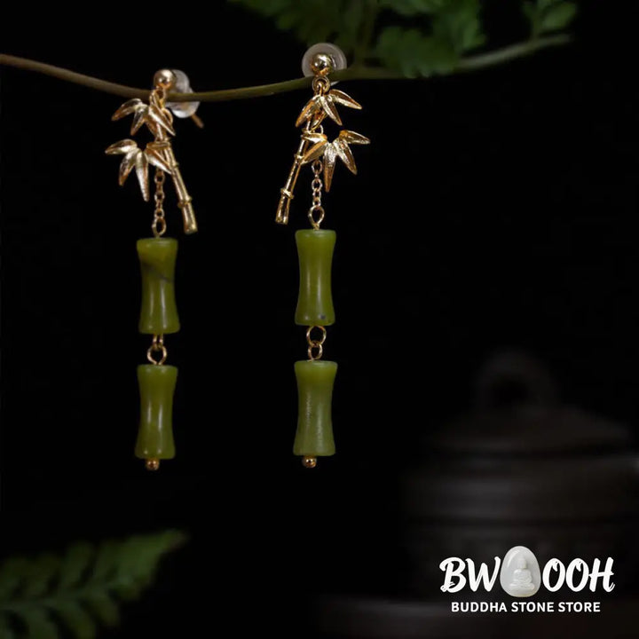 Buddha Stones 925 Sterling Silver Posts Copper Plated Gold Natural Peridot Bamboo Leaf Drop Earrings - Peridot(925