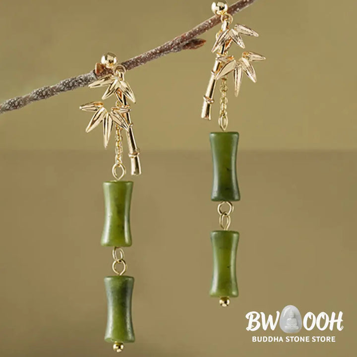 Buddha Stones 925 Sterling Silver Posts Copper Plated Gold Natural Peridot Bamboo Leaf Drop Earrings - Peridot(925