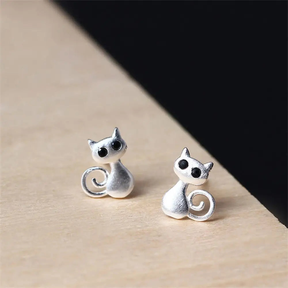 BWOOOH 925 Sterling Silver Posts Cute Cat Kitten Blessing Stud Earrings — Sterling Silver crystal healing bracelet for spi...