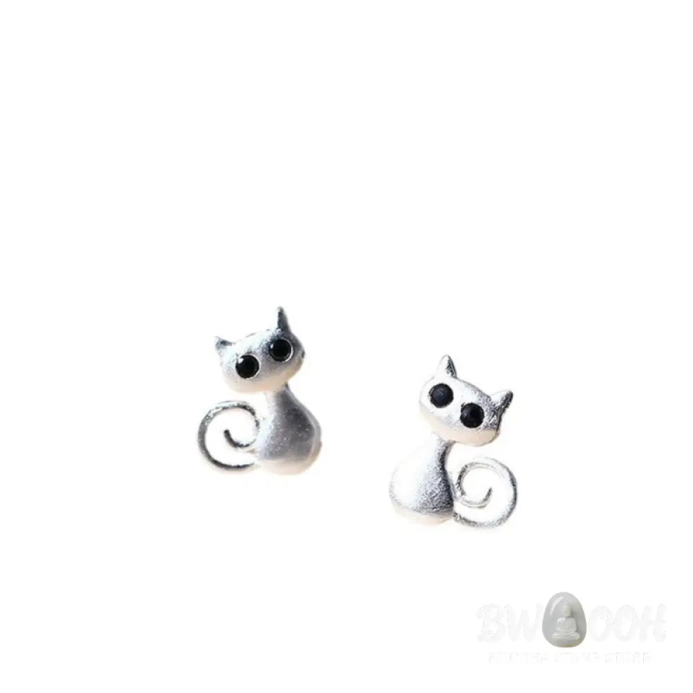 Buddha Stones 925 Sterling Silver Posts Cute Cat Kitten Blessing Stud Earrings - 925 Sterling Silver - Earrings
