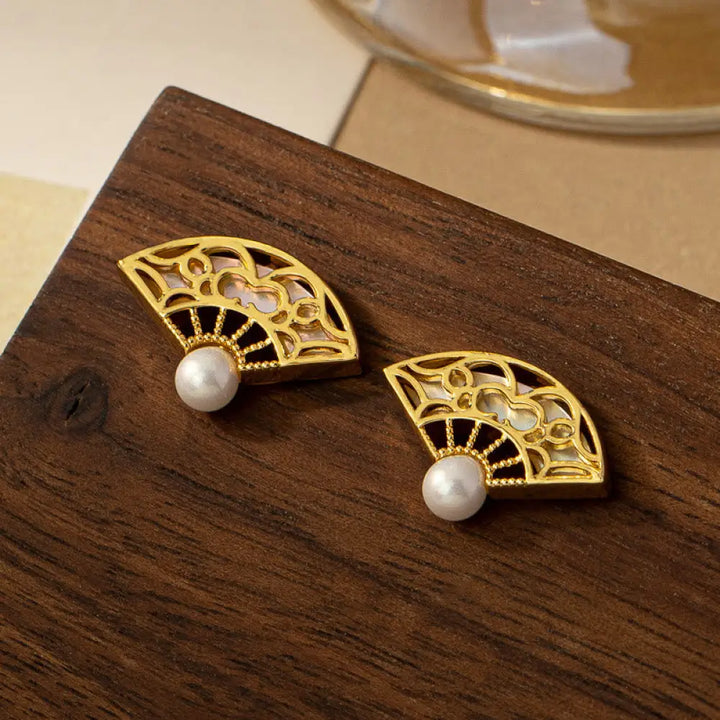 BWOOOH 925 Sterling Silver Posts Fan Pattern Pearl Copper Wisdom Stud Drop Earrings — Sterling Silver spiritual jewelry fo...