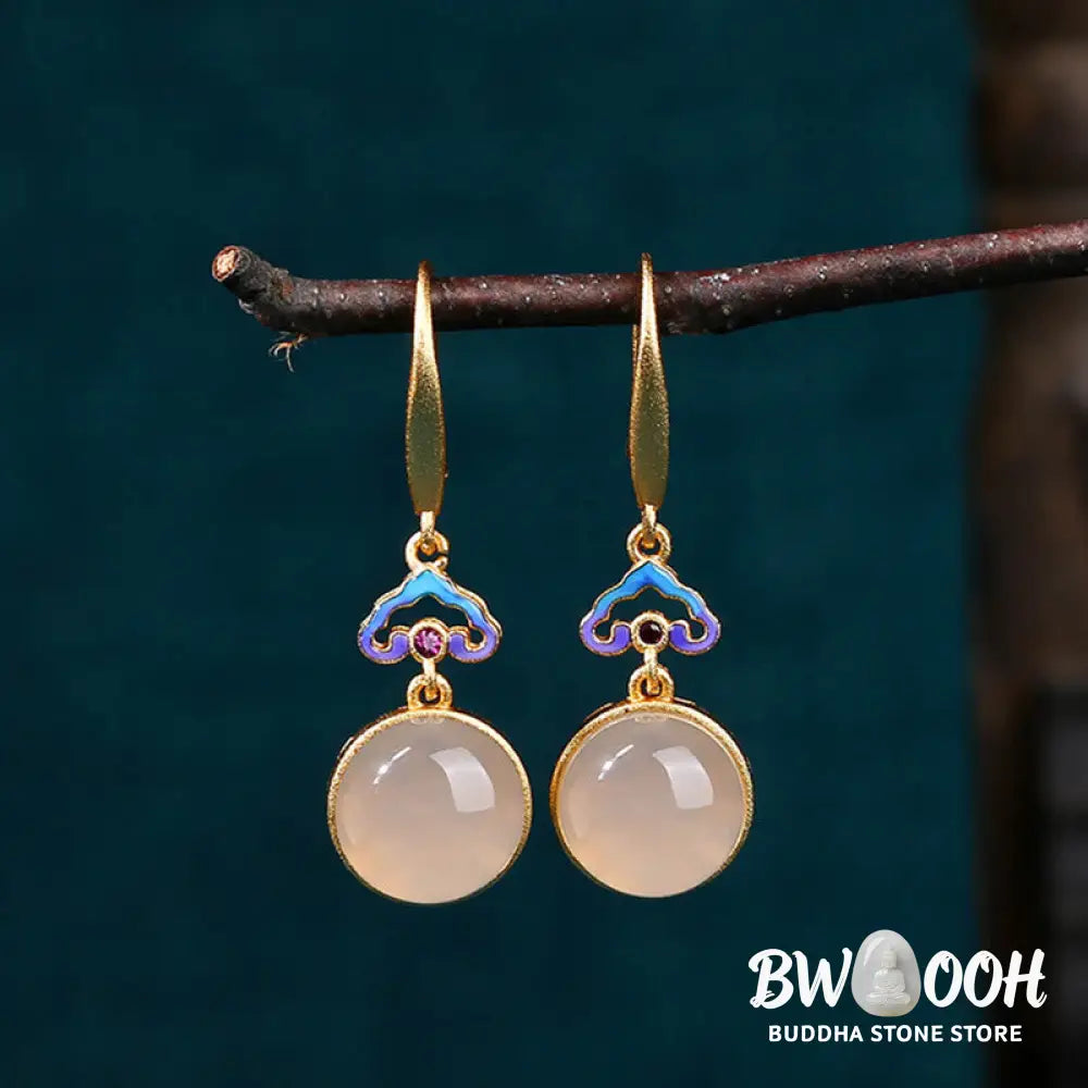 Buddha Stones 925 Sterling Silver Posts Natural Chalcedony Gold-plated Harmony Earrings - Chalcedony(925 Sterling