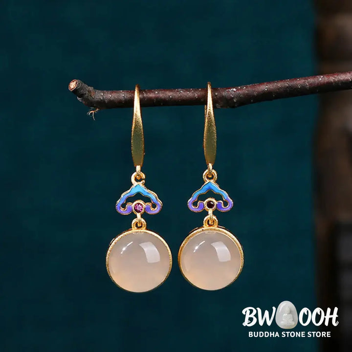 Buddha Stones 925 Sterling Silver Posts Natural Chalcedony Gold-plated Harmony Earrings - Chalcedony(925 Sterling