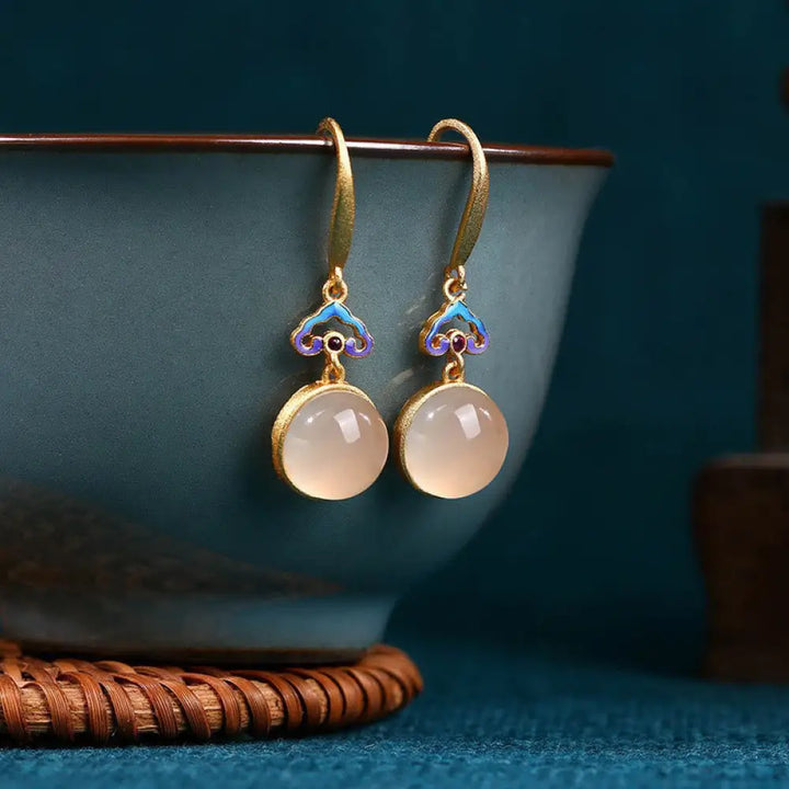 BWOOOH 925 Sterling Silver Posts Natural Chalcedony Gold-plated Harmony Earrings — Sterling Silver crystal healing bracele...
