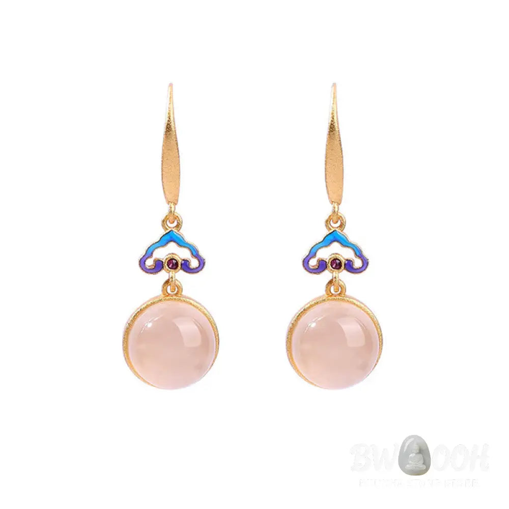 Buddha Stones 925 Sterling Silver Posts Natural Chalcedony Gold-plated Harmony Earrings - Chalcedony(925 Sterling