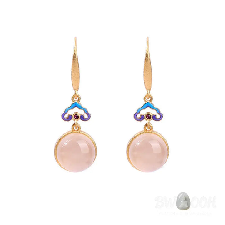 Buddha Stones 925 Sterling Silver Posts Natural Chalcedony Gold-plated Harmony Earrings - Chalcedony(925 Sterling