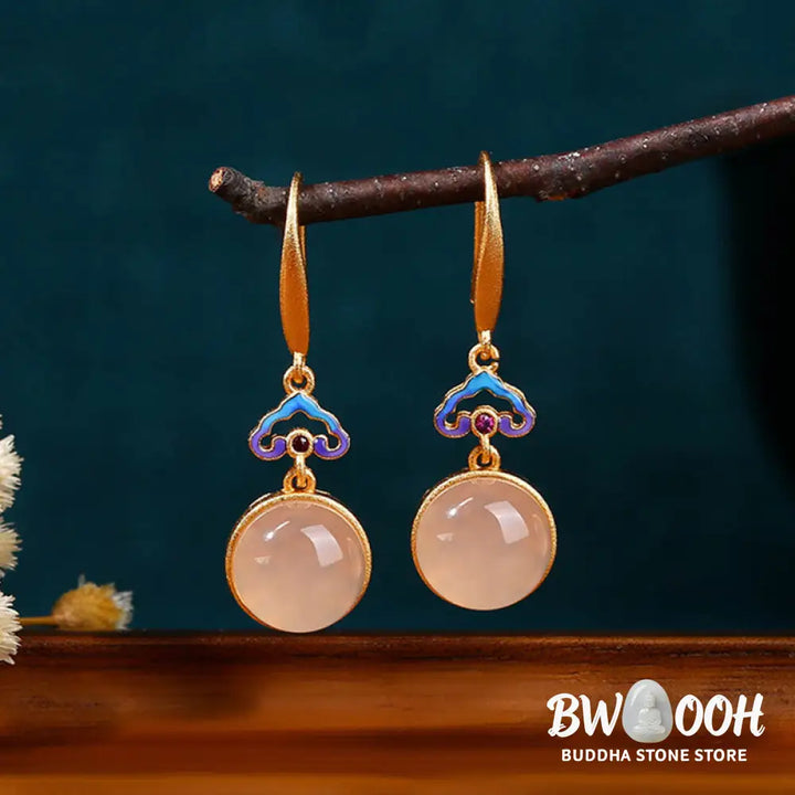 Buddha Stones 925 Sterling Silver Posts Natural Chalcedony Gold-plated Harmony Earrings - Chalcedony(925 Sterling