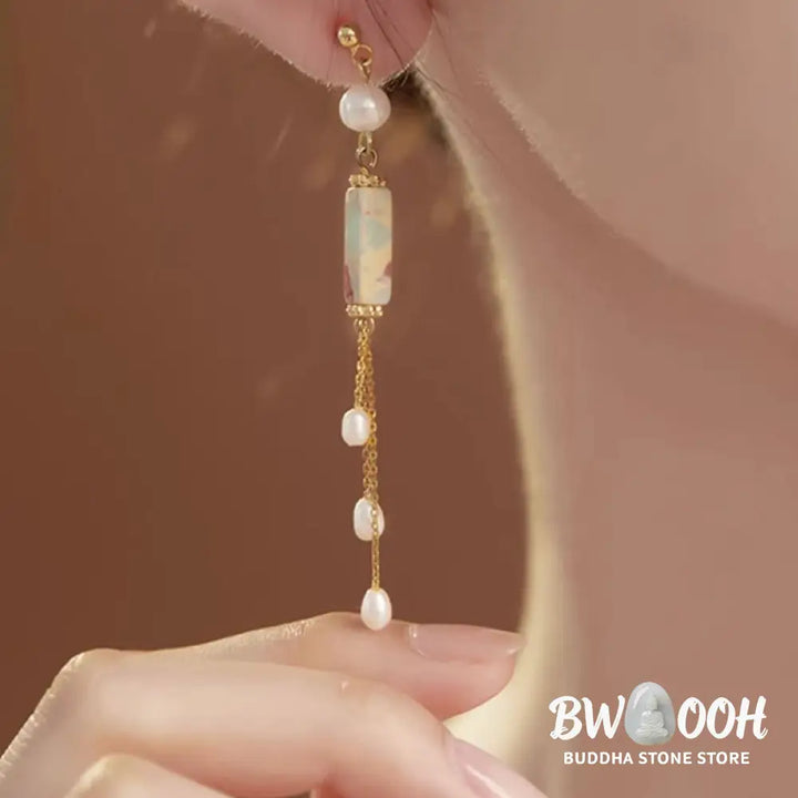 Buddha Stones 925 Sterling Silver Posts Shoushan Stone Pearl Healing Drop Earrings - Shoushan Stone(925 Sterling Silver