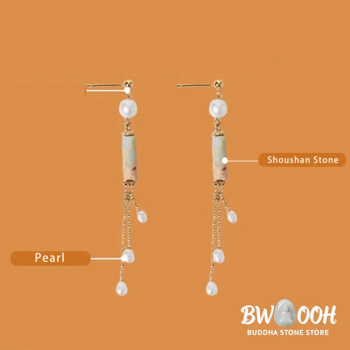 Buddha Stones 925 Sterling Silver Posts Shoushan Stone Pearl Healing Drop Earrings - Shoushan Stone(925 Sterling Silver