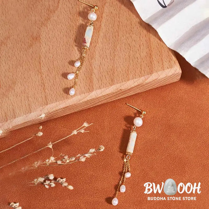 Buddha Stones 925 Sterling Silver Posts Shoushan Stone Pearl Healing Drop Earrings - Shoushan Stone(925 Sterling Silver