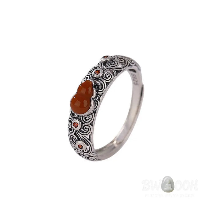Buddha Stones 925 Sterling Silver Red Agate Cyan Jade Gourd Blessing Auspicious Ring - BWOOOH - Ring