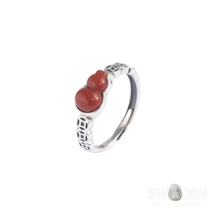 Buddha Stones 925 Sterling Silver Red Agate Gourd Copper Coin Self-acceptance Ring - BWOOOH - Red