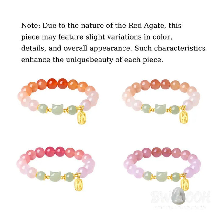 Buddha Stones 925 Sterling Silver Red Agate Hetian Jade Cat Fu Character Confidence Bracelet - BWOOOH - Red Agate(Wrist