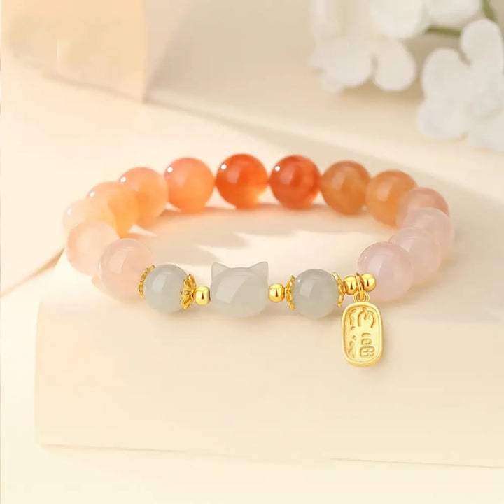 BWOOOH 925 Sterling Silver Red Agate Hetian Jade Cat Fu Character Confidence Bracelet — Sterling Silver jade bracelet for ...