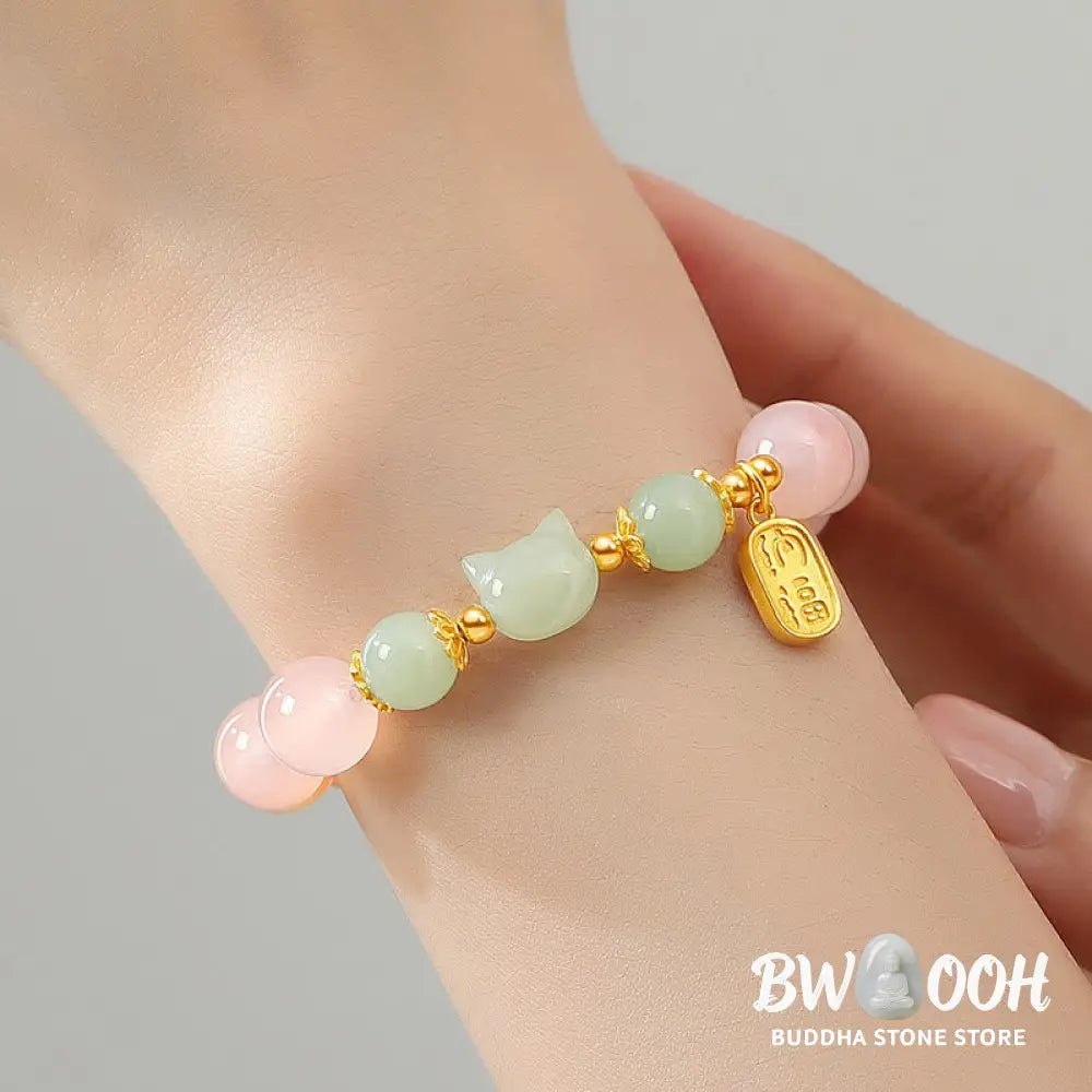 Buddha Stones 925 Sterling Silver Red Agate Hetian Jade Cat Fu Character Confidence Bracelet - BWOOOH - Red Agate(Wrist