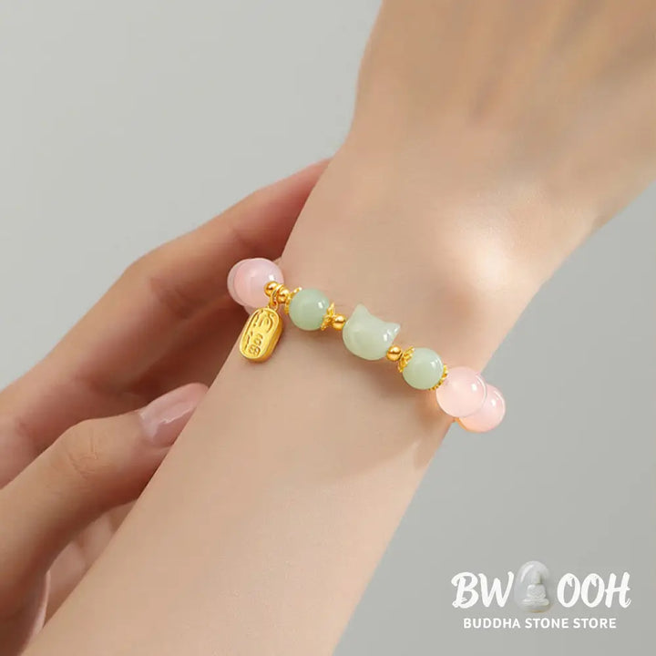 Buddha Stones 925 Sterling Silver Red Agate Hetian Jade Cat Fu Character Confidence Bracelet - BWOOOH - Red Agate(Wrist