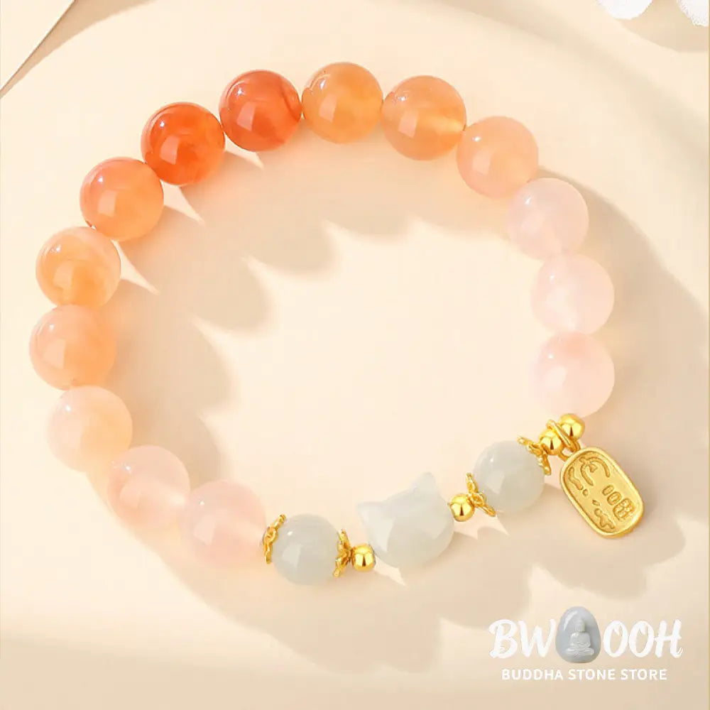 Buddha Stones 925 Sterling Silver Red Agate Hetian Jade Cat Fu Character Confidence Bracelet - BWOOOH - Red Agate(Wrist