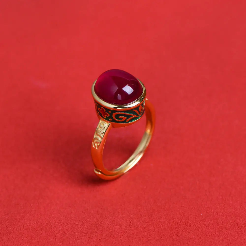 Buddha Stones 925 Sterling Silver Red Corundum Courage Ring - BWOOOH - Red Corundum&amp;Leaf - Rings