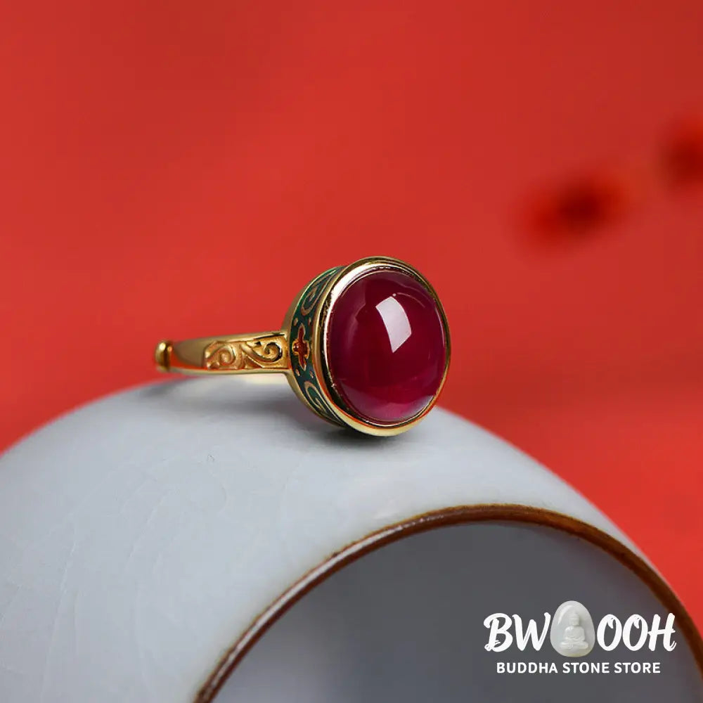 Buddha Stones 925 Sterling Silver Red Corundum Courage Ring - BWOOOH - Rings