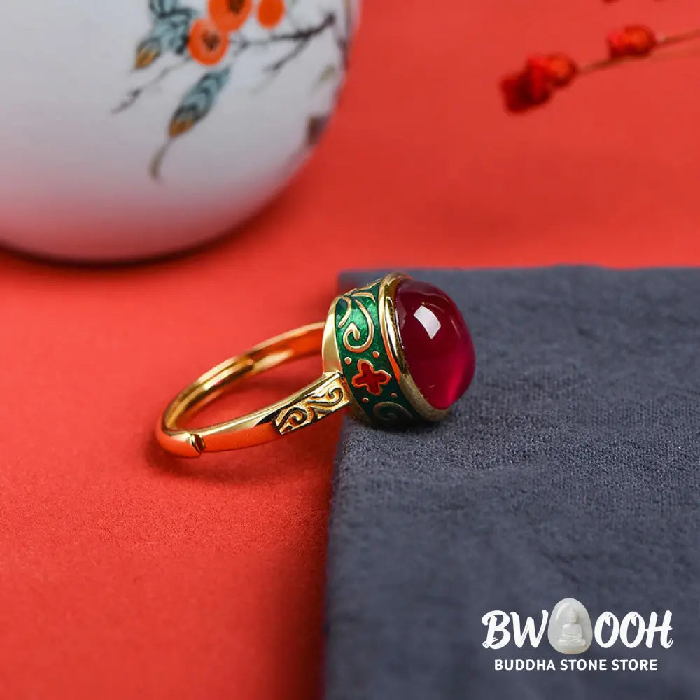 Buddha Stones 925 Sterling Silver Red Corundum Courage Ring - BWOOOH - Rings