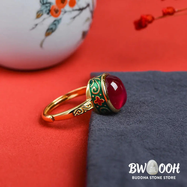 Buddha Stones 925 Sterling Silver Red Corundum Courage Ring - BWOOOH - Rings