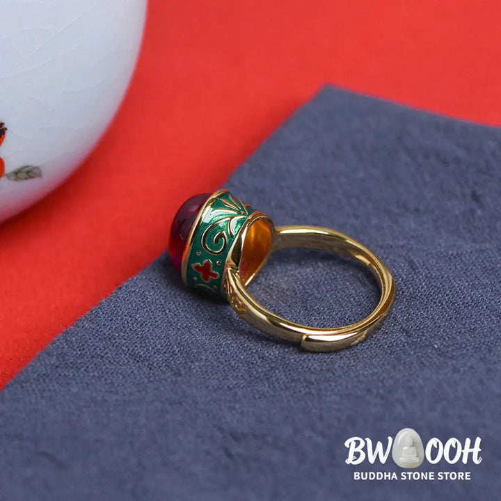 Buddha Stones 925 Sterling Silver Red Corundum Courage Ring - BWOOOH - Rings