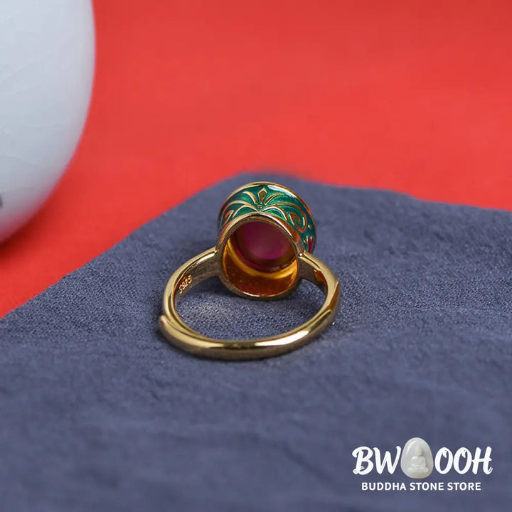 Buddha Stones 925 Sterling Silver Red Corundum Courage Ring - BWOOOH - Rings