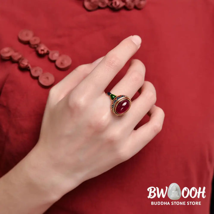 Buddha Stones 925 Sterling Silver Red Corundum Courage Ring - BWOOOH - Rings