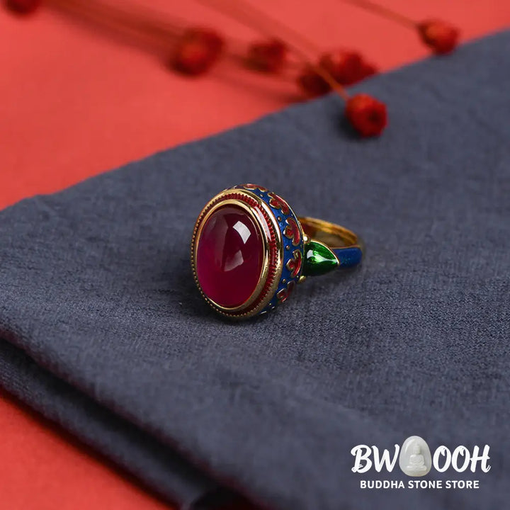Buddha Stones 925 Sterling Silver Red Corundum Courage Ring - BWOOOH - Rings