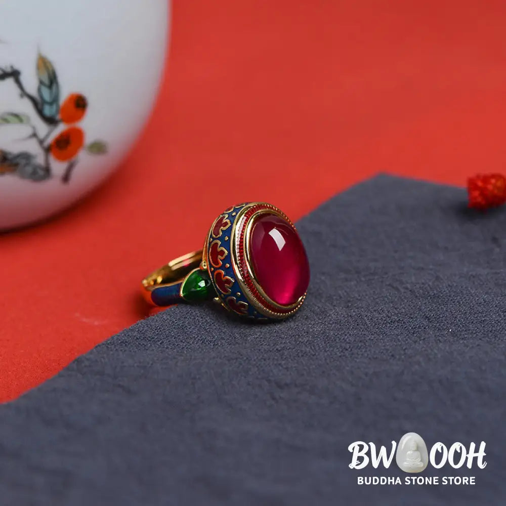 Buddha Stones 925 Sterling Silver Red Corundum Courage Ring - BWOOOH - Rings