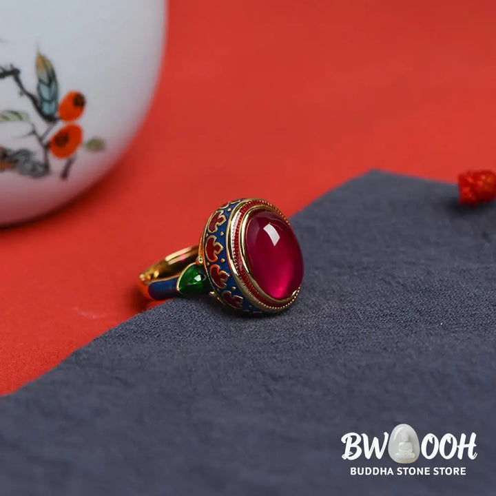 Buddha Stones 925 Sterling Silver Red Corundum Courage Ring - BWOOOH - Rings