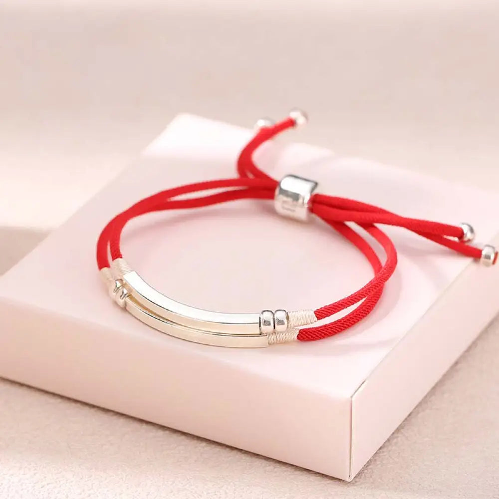 Buddha Stones 925 Sterling Silver Red String Layered Braid Bracelet - BWOOOH - Red(Bracelet Size 22cm) - Bracelet