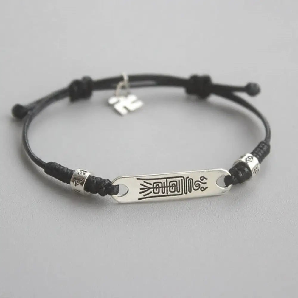 Buddha Stones 925 Sterling Silver Red String Luck Strength Braid Bracelet - BWOOOH - Men / Black(Wrist Circumference