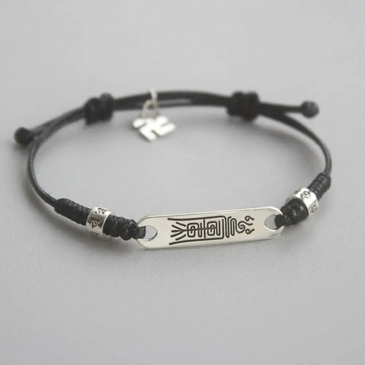 Buddha Stones 925 Sterling Silver Red String Luck Strength Braid Bracelet - BWOOOH - Men / Black(Wrist Circumference